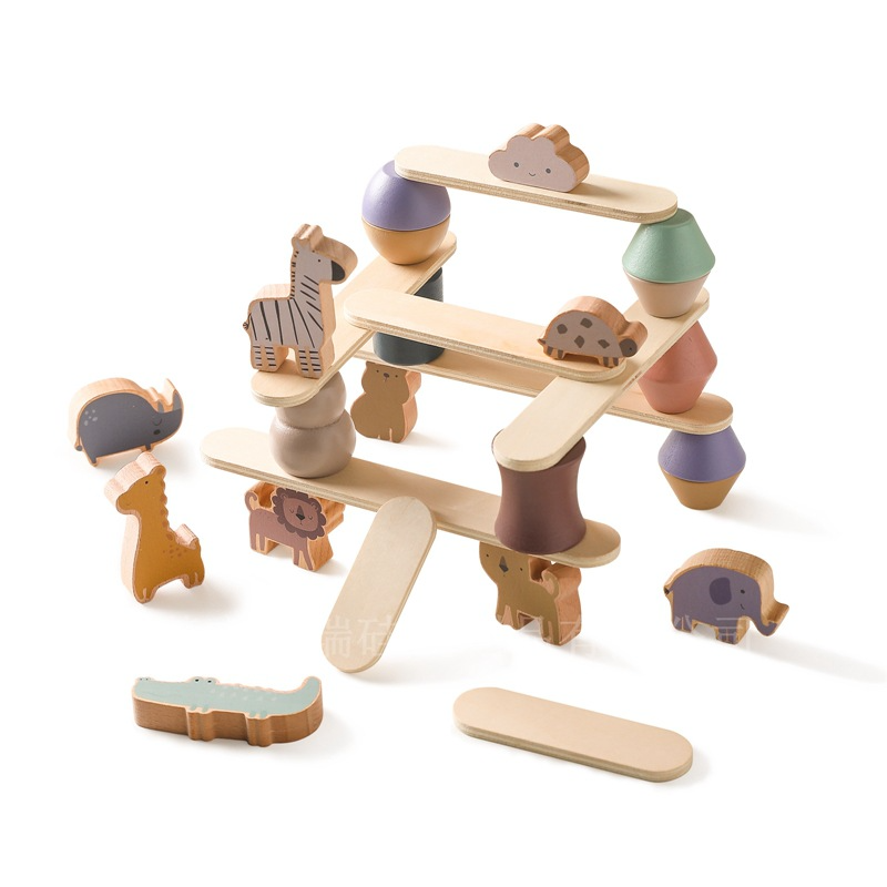 Jouet d'équilibre Montessori en bois avec animaux à empiler