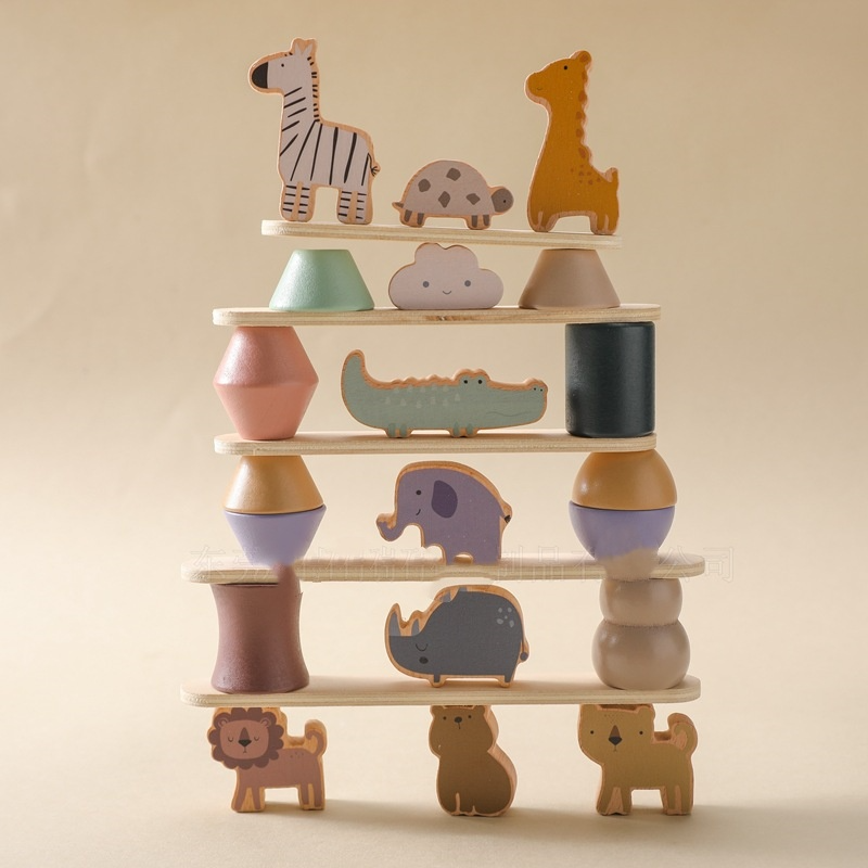 Jouet d'équilibre Montessori en bois avec animaux à empiler