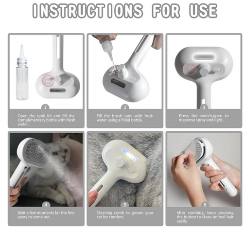 Brosse-vaporisateur pour poils d'animaux