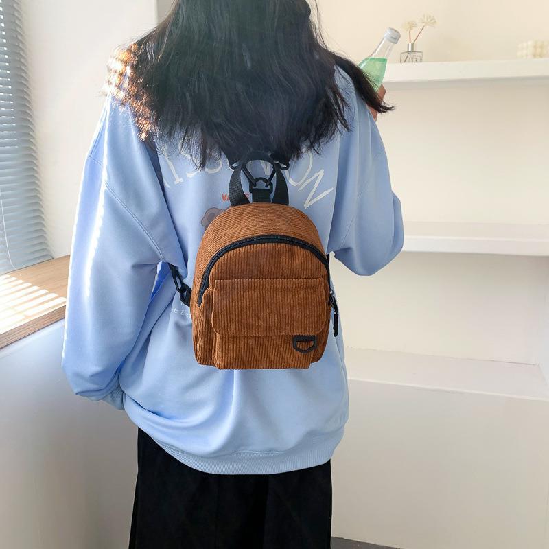 Sac à Dos en Velours Côtelé Mignon avec Petite Trousse de Cosmétiques