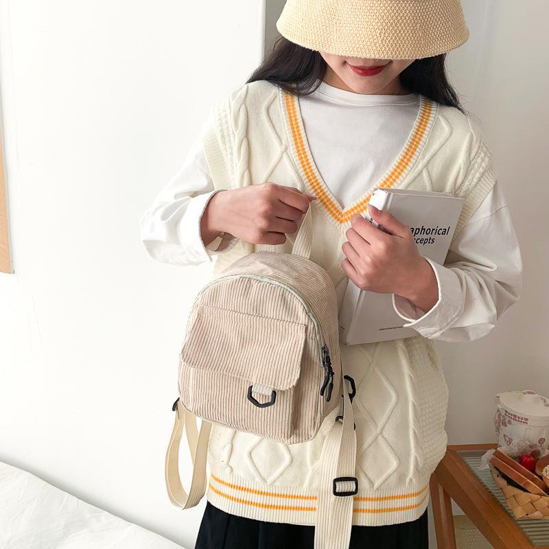 Sac à Dos en Velours Côtelé Mignon avec Petite Trousse de Cosmétiques