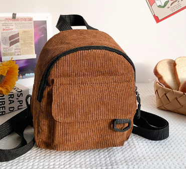 Sac à Dos en Velours Côtelé Mignon avec Petite Trousse de Cosmétiques