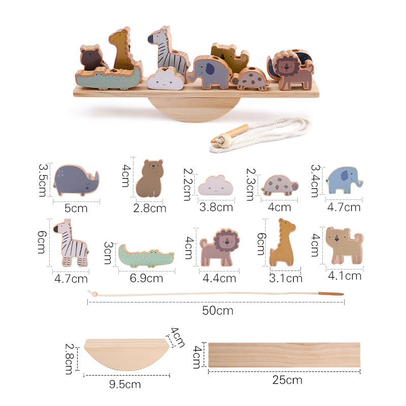 Jouet d'équilibre Montessori en bois avec animaux à empiler