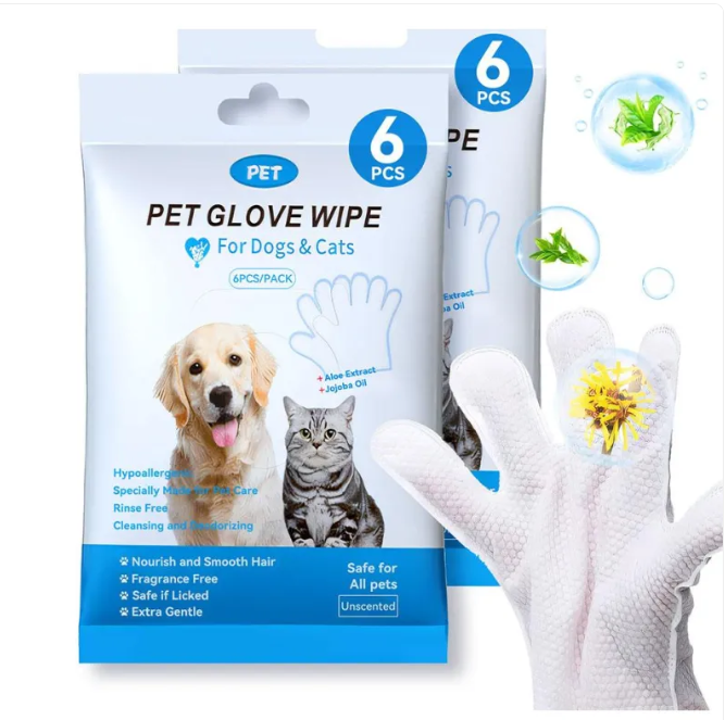 Gants et lingettes de nettoyage pour animaux de compagnie